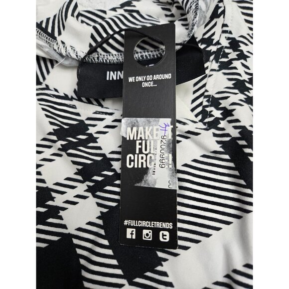 Plaid Black & White Long Sleeve V-Neck Top With Gold Button Accents 3X Inner Cir - Picture 6 of 6